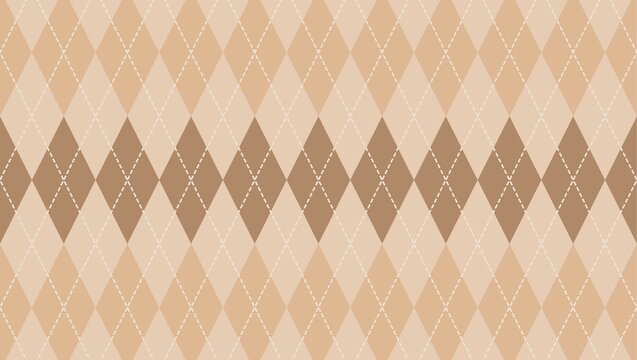 A seamless argyle pattern featuring alternating rows of light and dark brown diamonds with stitch details