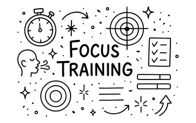 Obraz premium Focus training concept with doodles of targets and timers in linear style
