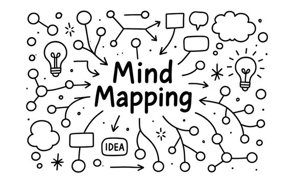 Creative mind mapping concept with hand drawn elements and connected ideas