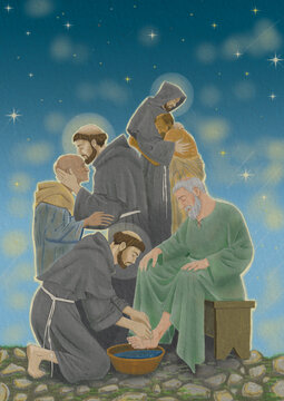 Francis of Assisi, kissing and embracing a leper