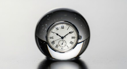 Elegant vintage watch encased in clear glass sphere, a timeless classic perfect for luxury branding and sophisticated design projects, timekeeping elegance