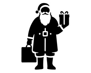 silhouette of santa claus holding a gift, icon isolated on white background, type 7
