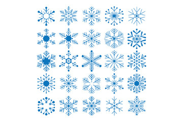 Collection of Blue Snowflake Illustrations for Winter Decor