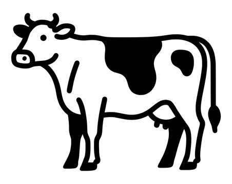 Stylized profile view of a domestic farm cow with horns and udder, simple line art icon graphic