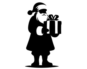 silhouette of santa claus holding a gift, icon isolated on white background, type 1
