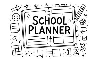 Doodle style school planner design with icons and elements