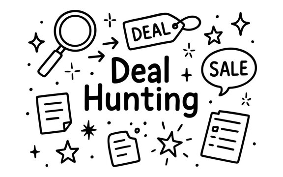 Simple outline design for deal and discount hunting with shopping elements