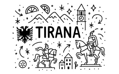 Tirana line art: historic monuments and icons in minimalist style