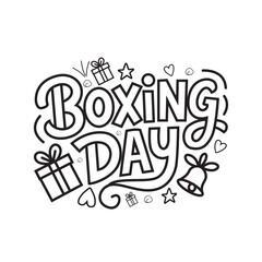 Boxing Day Hand-Drawn Typography Vector with Gifts, Stars and Festive Elements