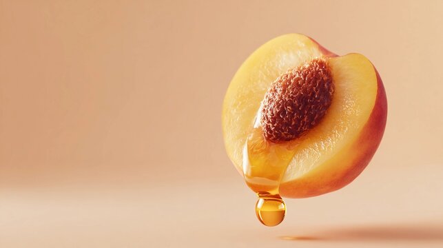 Half peach with sweet nectar dripping from the pit