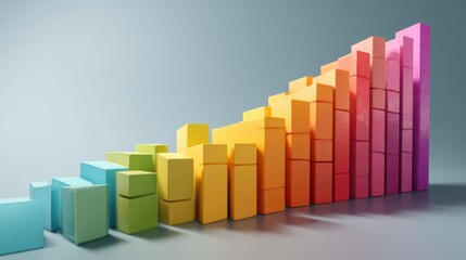 Colorful 3D Bar Graph Representing Positive Growth and Increasing Data Trends for Business, Economics, Marketing, and Financial Planning Visualizations