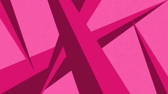 Modern abstract background in bright pink and dark magenta with a pattern of sharp geometric shapes overlapping with a noise grain texture