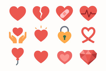 Icon pulse collection vector heart wings broken glowing gem holding line icons