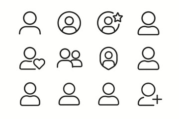 Sign person outline user group shield head star minimalist vector icons avatar