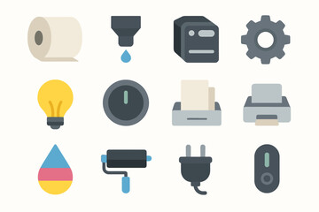 Plug process tray icon cartridge icons printing gear vector roller paper light