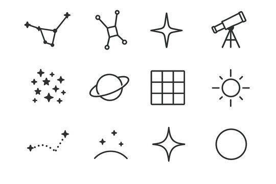 Horizon vector constellation polaris set orion planet icon dotted telescope grid dipper