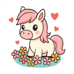 Cheerful Pony with Flowers