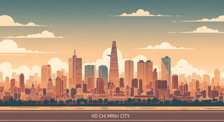 Obraz premium Ho Chi Minh City Skyline Illustration, Vietnam