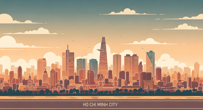 Ho Chi Minh City Skyline Illustration, Vietnam