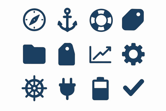 Folder nautical vector icon anchor tag checkmark plug battery chart set lifebuoy