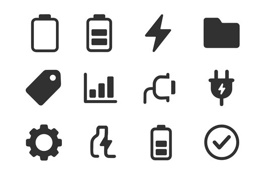 Power charge bar icons icon plug battery chart vector case gear bolt