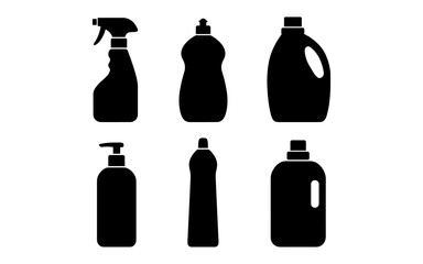 Fototapeta premium Silhouette bottles collection: cleaning and detergent containers variety