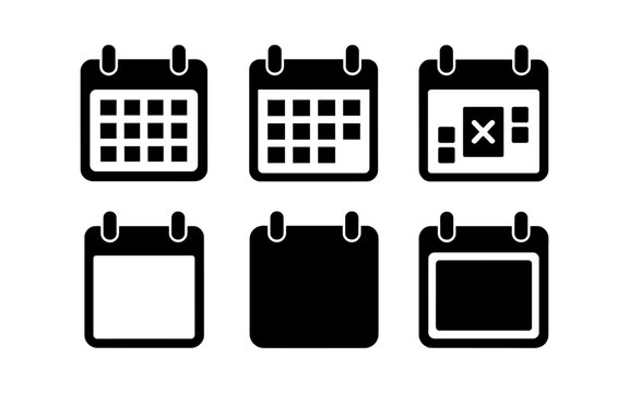 Set of calendar icons in minimalist silhouette style for event planning and scheduling