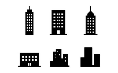 Fototapeta premium Set of urban building silhouettes: minimalist high-rise and skyscraper icons