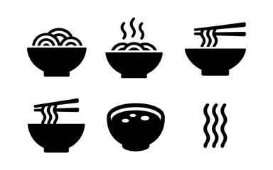 Minimalist silhouette icons of ramen bowls and noodles with chopsticks