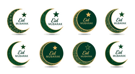 Eid Mubarak crescent moon star icons with transparent background