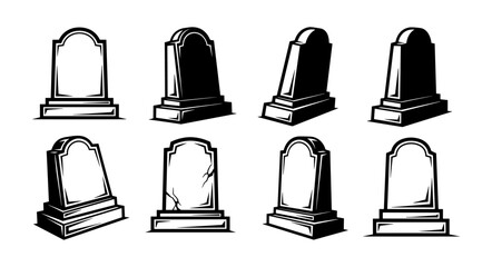 Collection of Gravestones and Tombstones in Various Styles.