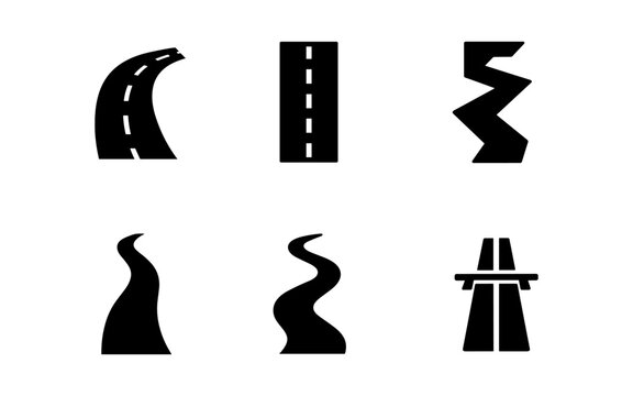 Silhouette collection of various road types and shapes for design projects