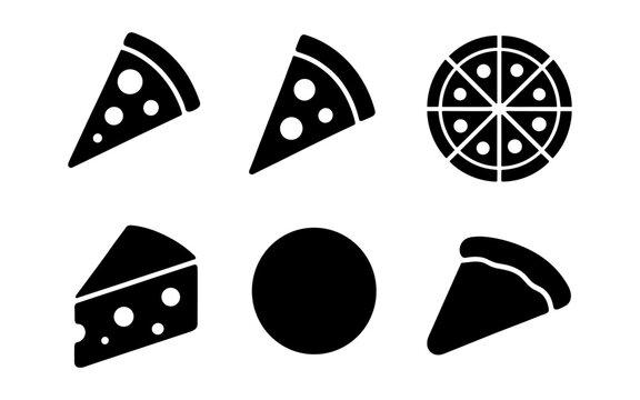 Minimalist black and white pizza and cheese icons for food design projects