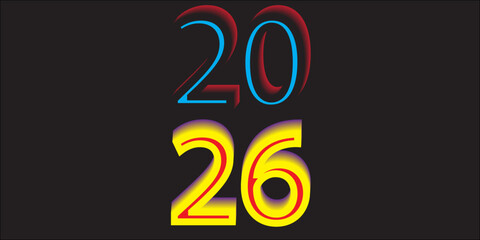 A striking digital graphic featuring the number "2026" prominently displayed against a solid dark grey-to-black background. The "20" is stylized with sleek, light blue outlines and subtle red shadowin