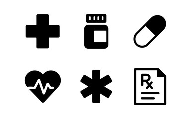 Fototapeta premium Minimalist medical icons set: health care and pharmacy symbols in bold design