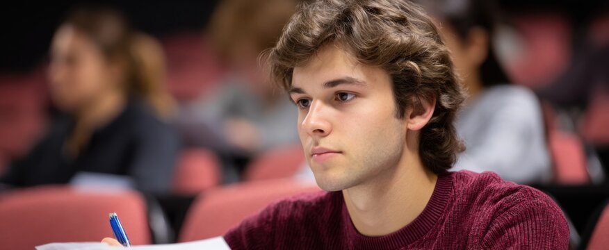 The student diligently notes details during the lecture.