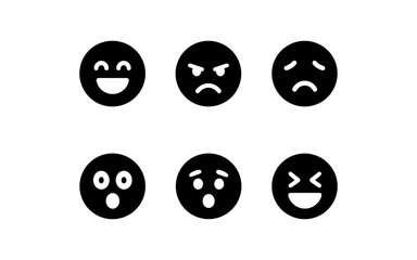 Minimalist emoji faces: expressive black and white icon set for simple designs