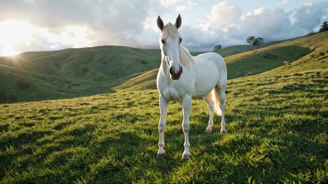 White steed on the grassland