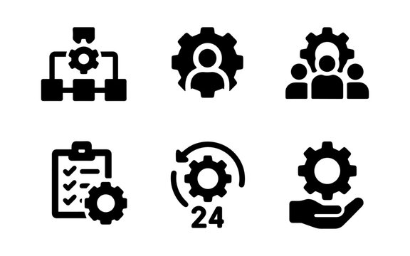 Business workflow icons: management, support, and process simplified