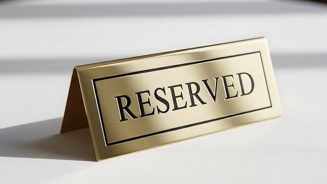 Golden reserved sign with black text on white surface metal