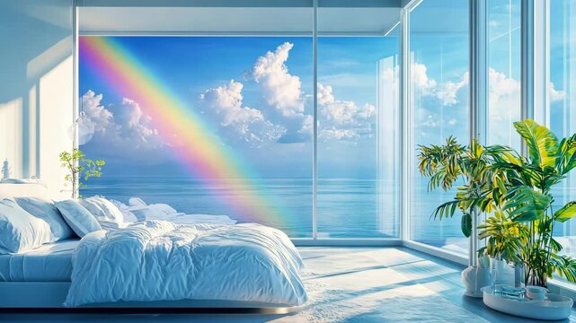 Stylish bedroom with a large bed. Selective focus. dizain.