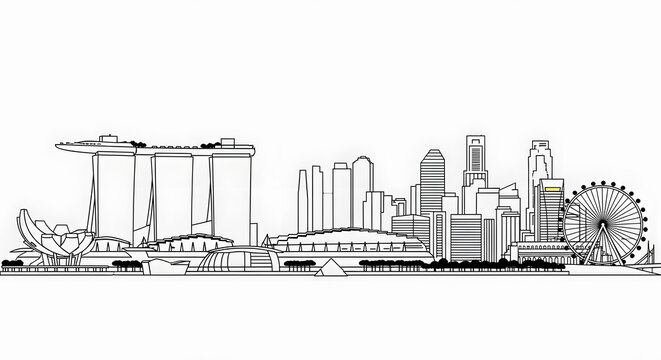 Singapore Skyline Line Art: Minimalist Cityscape Illustration