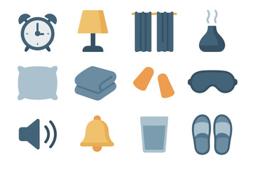 Night bedside aroma glass essentials icon sleep earplugs diffuser icons blanket gentle