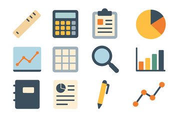 Vector icons report notebook pen chart calculator clipboard icon table point statistics