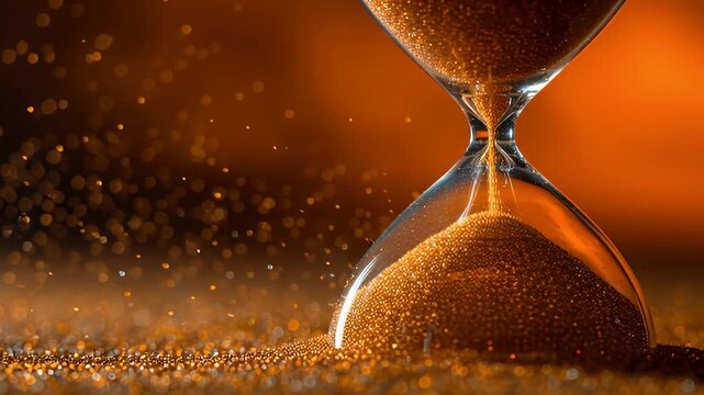 Sand Timer Flowing Time Concept Illustration Hourglass Counting Down Sands of Time, Representing Urgency, Patience, and the Passage of Moments in a Warm, Dramatic Glow