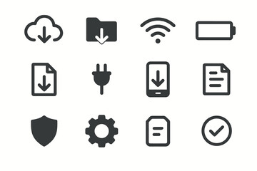Fototapeta premium Minimalist checkmark shield down plug folder device file icon vector collection cloud