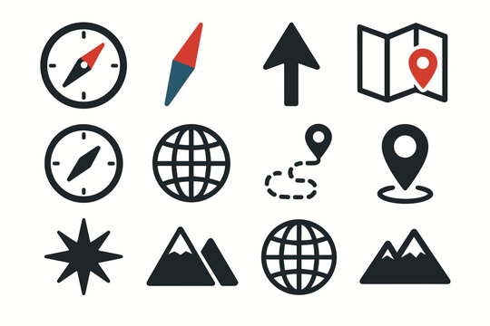 Markers mountain minimalist line icon star direction vector north compass circle