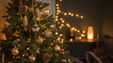 Elegant Christmas Tree with Sparkling Lights, Beautiful Ornaments, and Festive Holiday Cheer for Warm Winter Celebrations and Family Gatherings