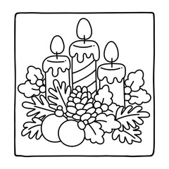 Kids-Bold & Easy Christmas Coloring Book, cute candle with holly bold & easy cute christmas coloring page, Christmas Coloring Pages, bold & easy cozy winter coloring book pages, victor art. line art 