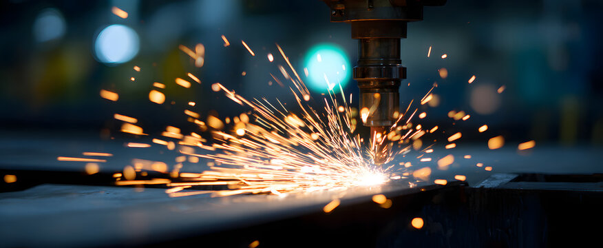 Metal fabrication welding sparks flying in heavy duty production and factory work.